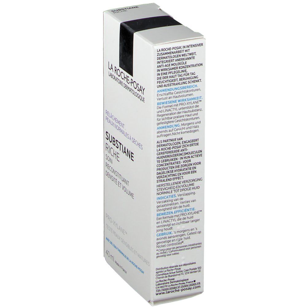 Productverpakking. La Roche-Posay. Substiane Riche. Tekst. 40ml. Zwarte streep.