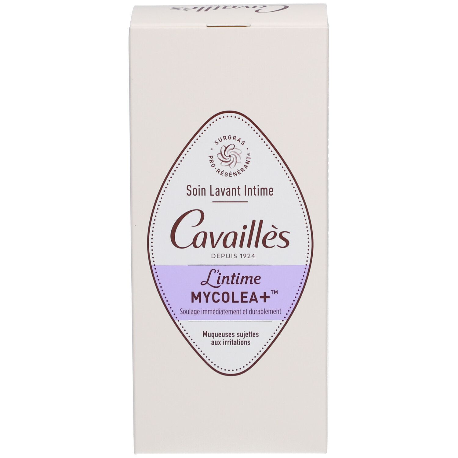 Emballage blanc du produit. Impression avec nom et marque du produit. Soin lavant intime.