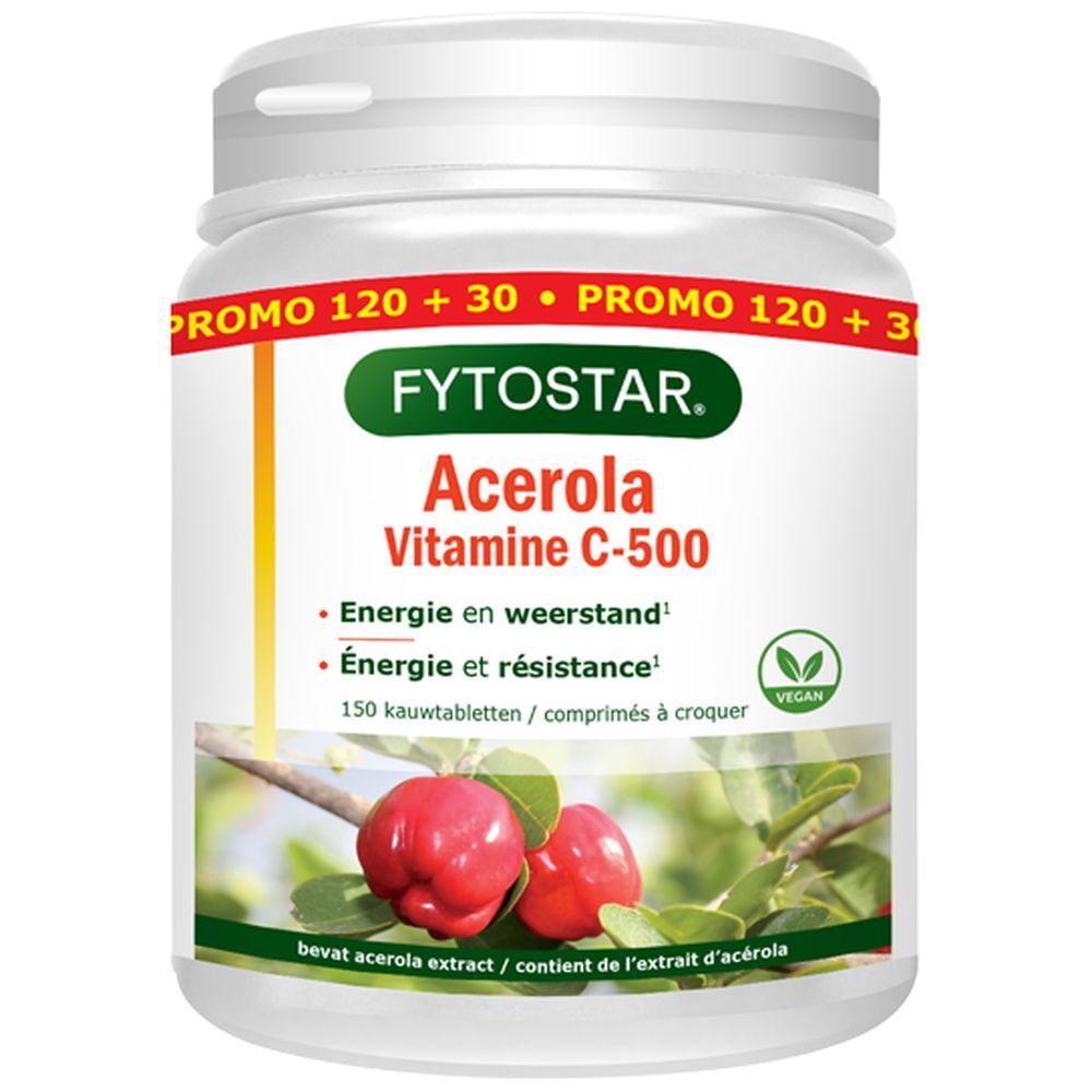 Emballage du produit avec nom et ingrédients. Label vegan. Illustration de fruits d'acérola.