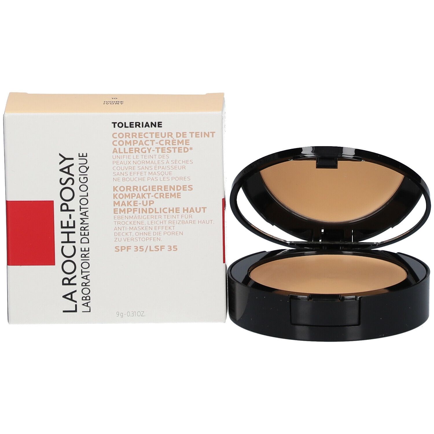 Make-up compatto con confezione. Sulla confezione è scritto LA ROCHE-POSAY e informazioni sul prodotto.