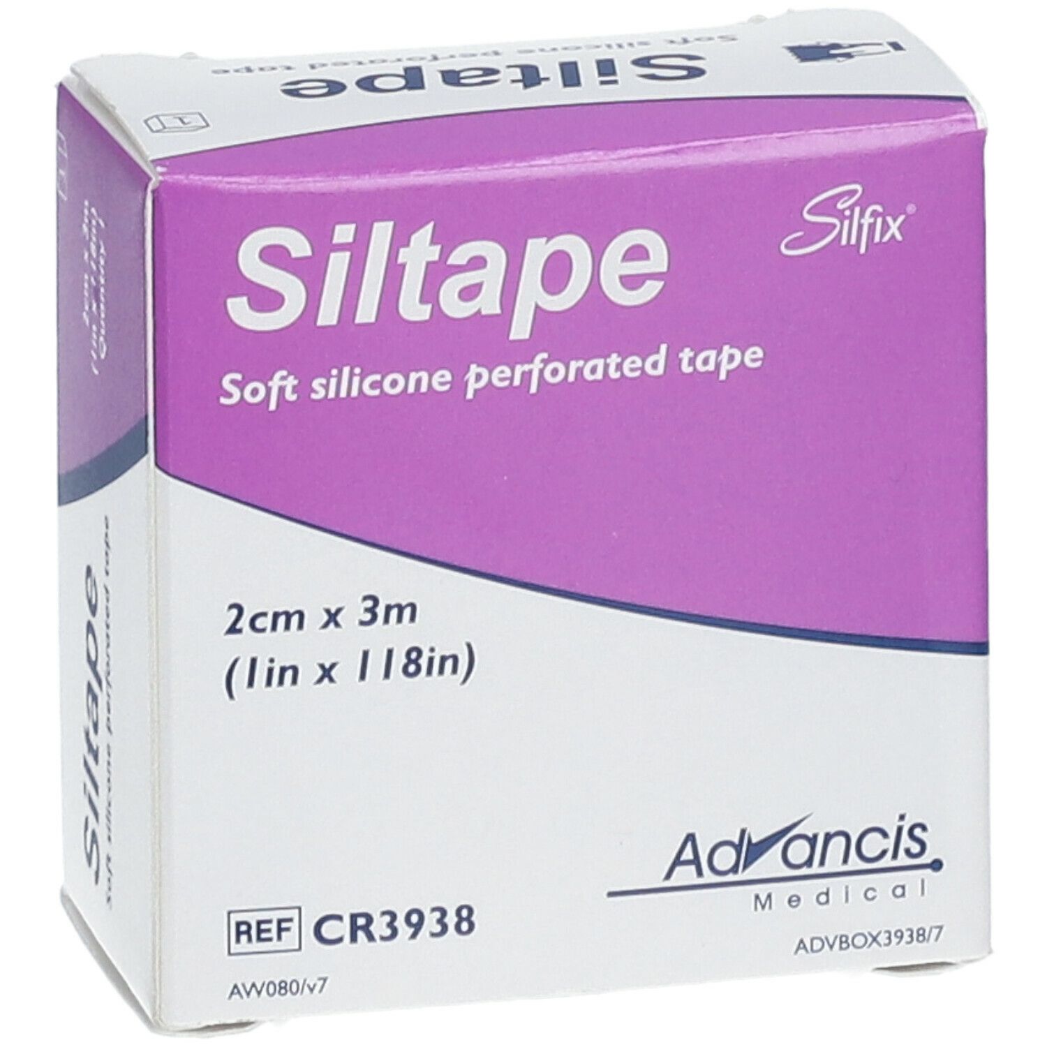 Siltape-Verpackung. Weiches, perforiertes Silikon-Fixierband. Größe: 2 cm x 3 m. Marke: Silfix.