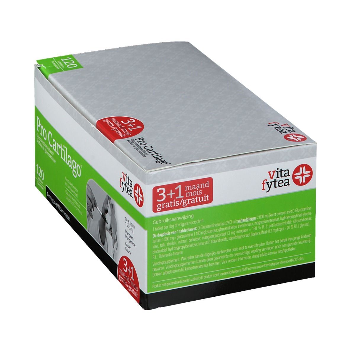Emballage Vitafytea Pro Cartilago. Boîte grise avec design rouge et vert. Contient 120 comprimés.