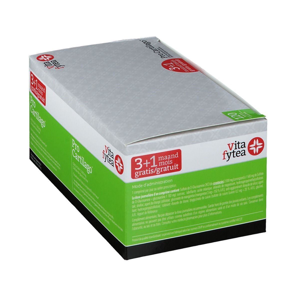 Emballage Vitafytea Pro Cartilago. Boîte grise avec design vert. Contient 120 comprimés. Nom et logo visibles.