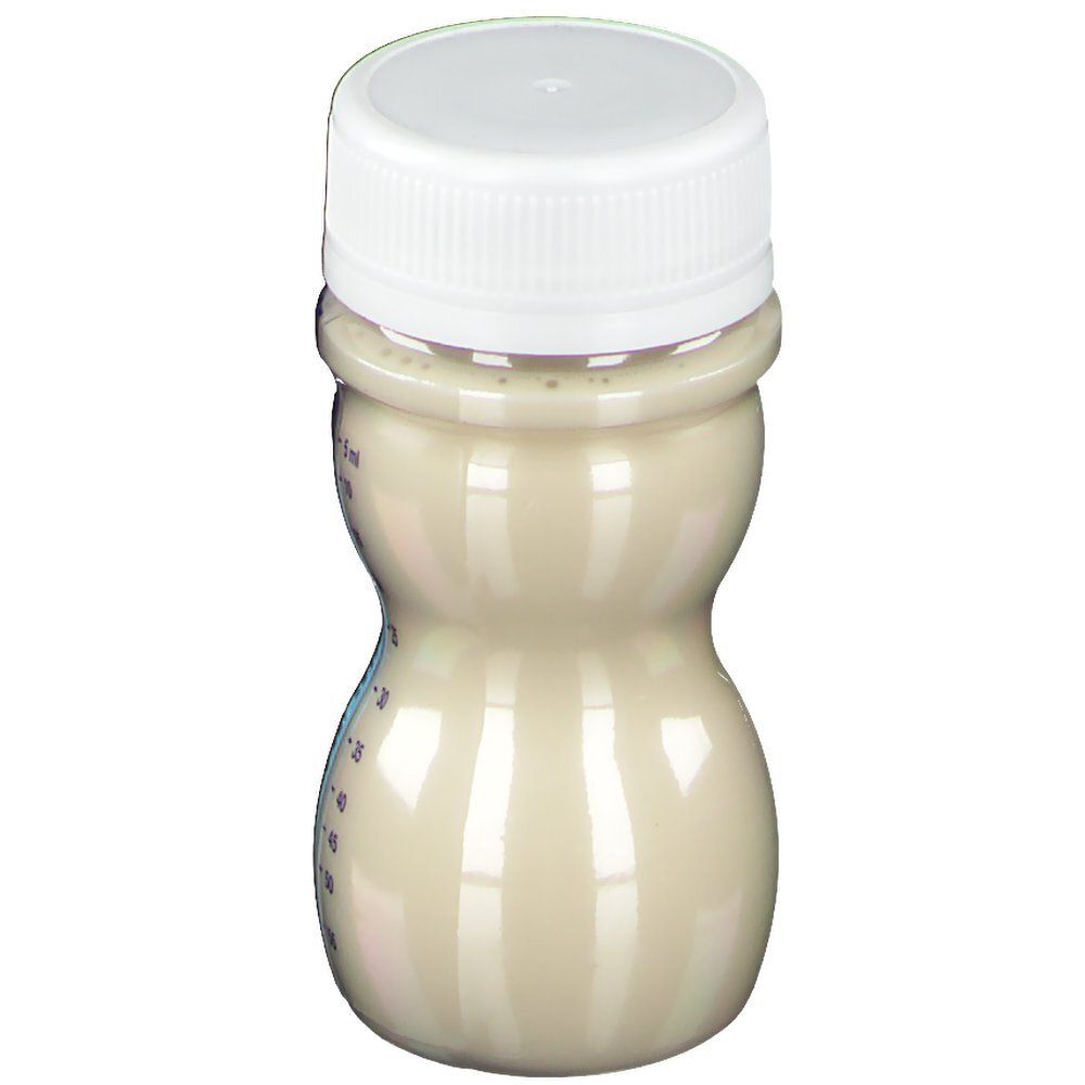 Bouteille avec bouchon blanc. Liquide à l'intérieur. Échelle de mesure.