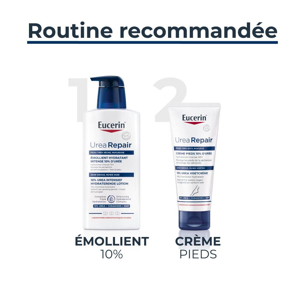 Routine recommandée: Lotion et crème pieds Eucerin UreaRepair.