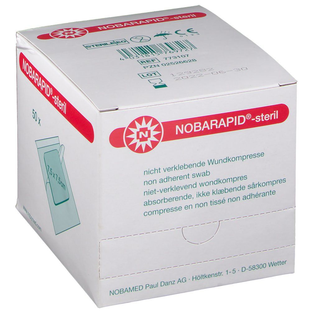 Nobarapid® -steril Compresse en non tissé non adhérante 7,5 x 7,5 cm