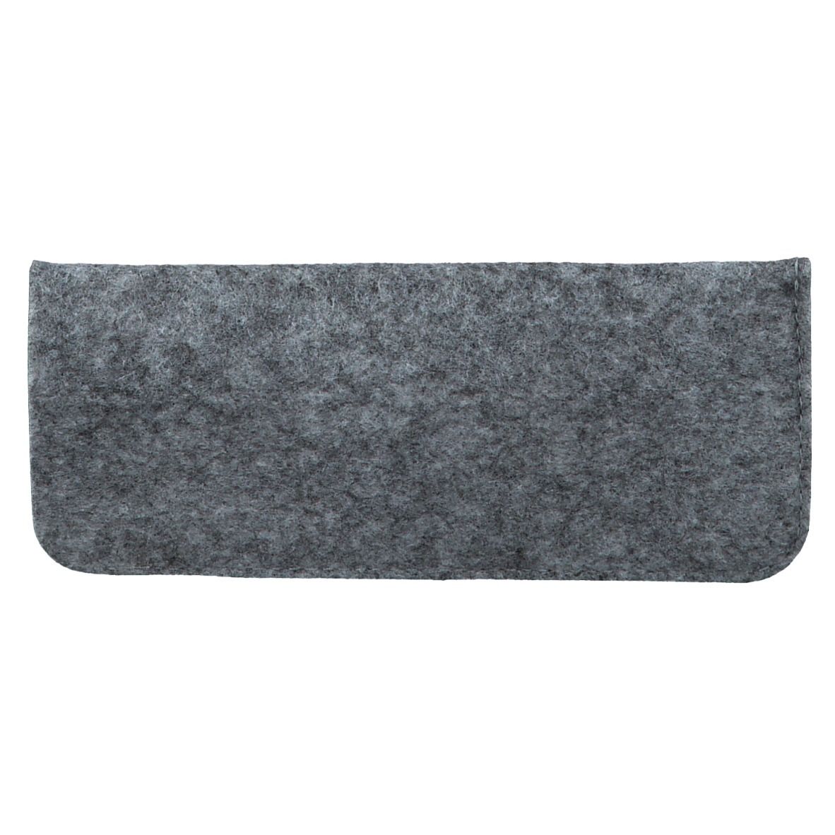 Étui gris en feutre pour lunettes. Forme rectangulaire, coins arrondis.
