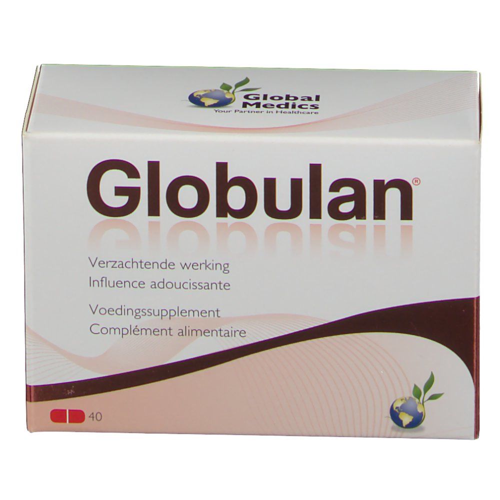 Globulan Nahrungsergänzungsmittel-Verpackung mit 40 Kapseln.