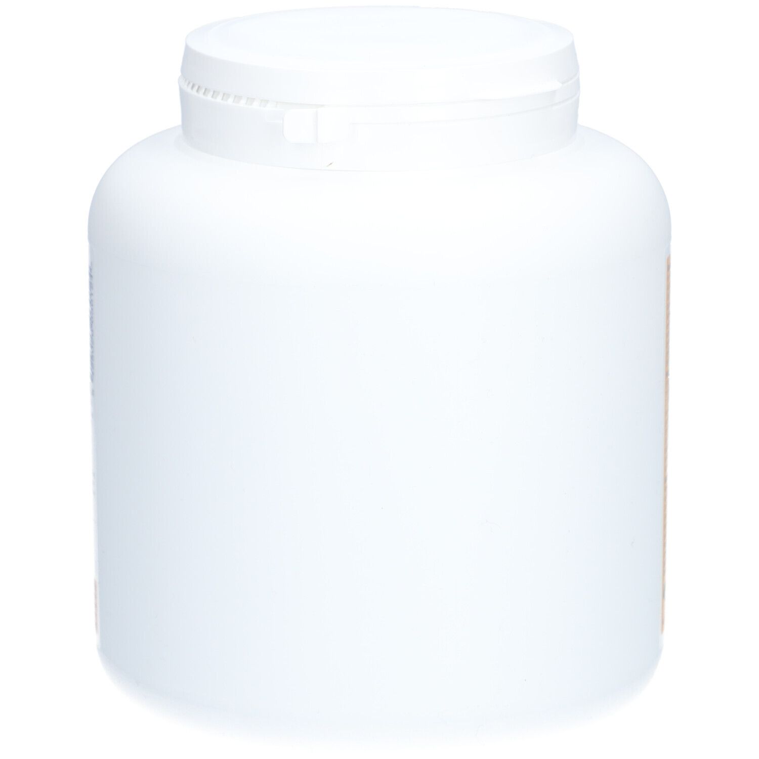 Witte, cilindrische fles met witte deksel. Geen andere kenmerken of opschriften zichtbaar.