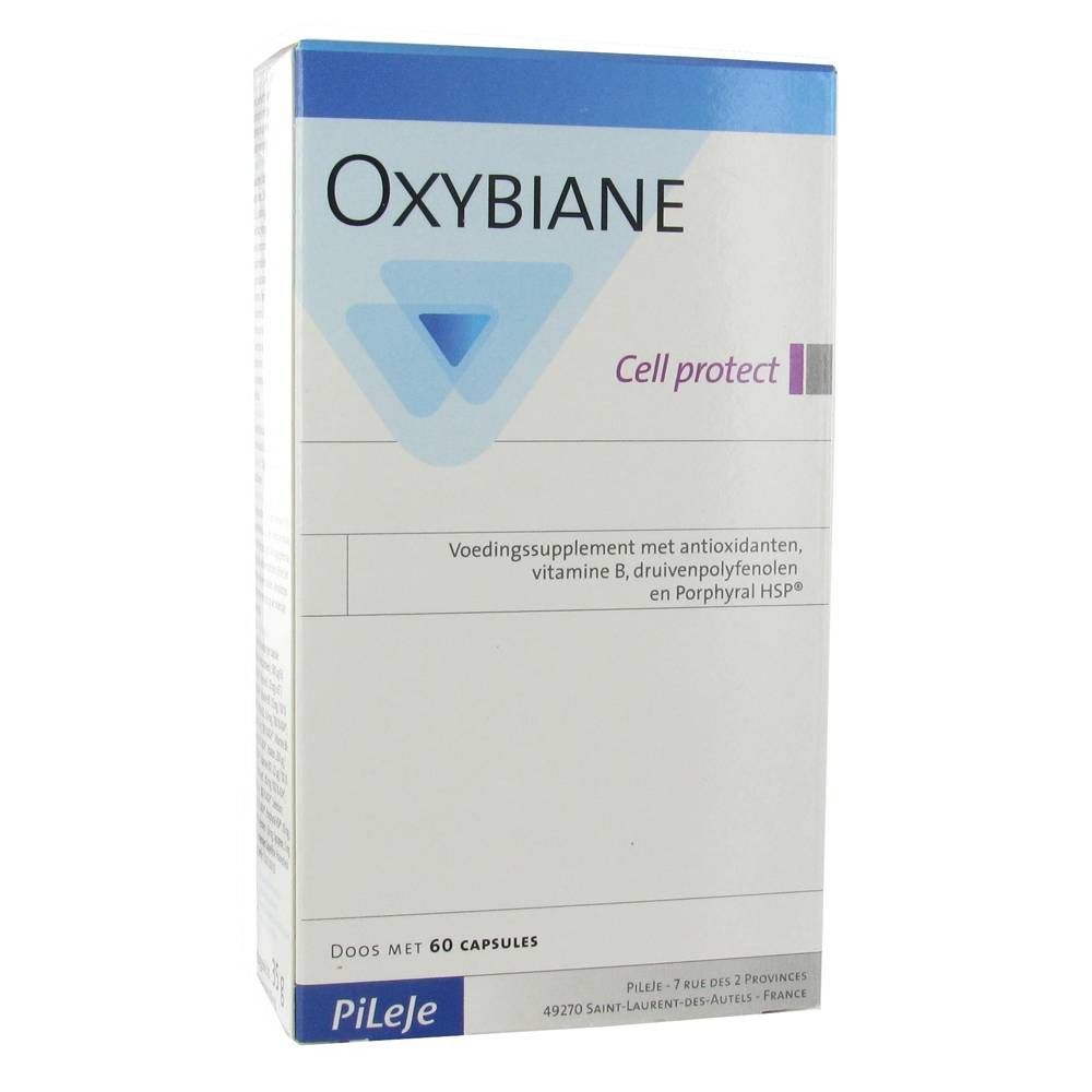 Oxybiane Cell protect. Weiße Schachtel mit blauer Schrift. Enthält 60 Kapseln. Marke PiLeje.