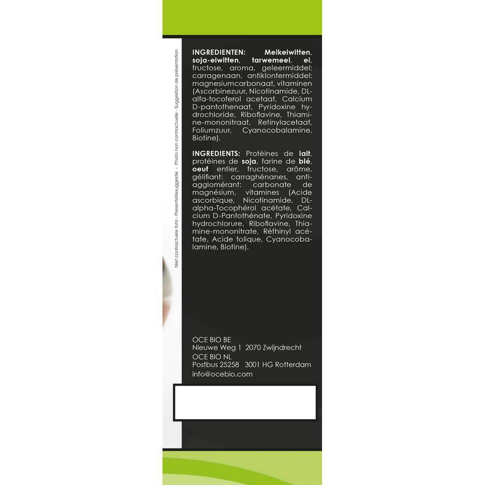Kineslim-verpakking met ingrediëntenlijst. Tekst in het Nederlands en Frans. Fabrikantinformatie.