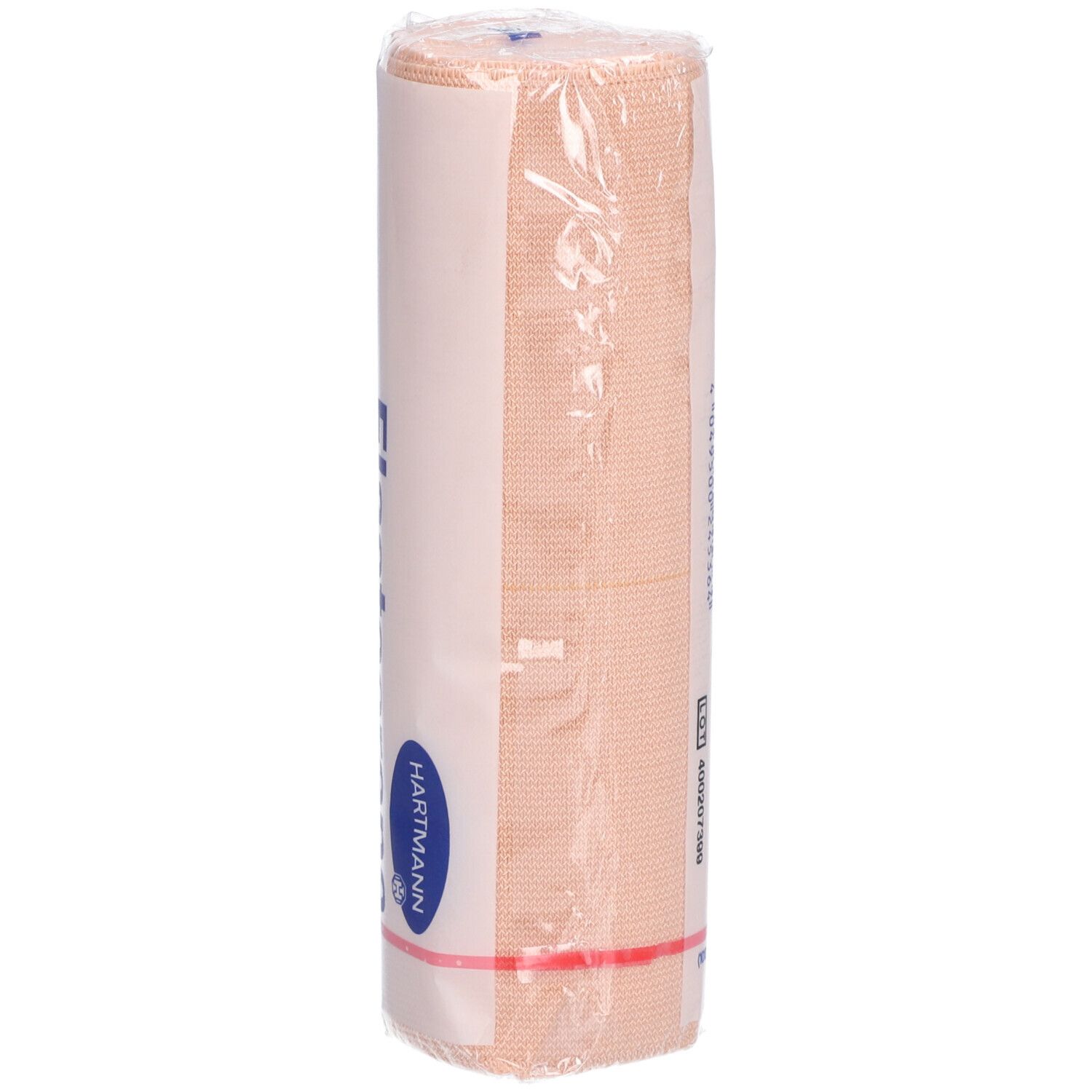 Elastocrepe®-Bandage, gerollt. Verpackung mit Hartmann-Logo. Beige-farbenes Material.
