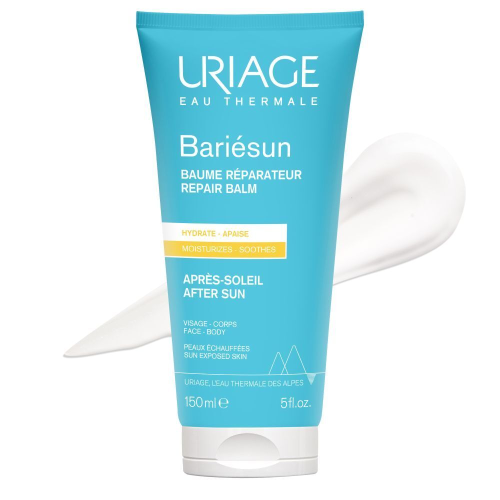 Produit appliqué sur la peau. Texte : Baume apaisant & fondant, Parfum délicat.