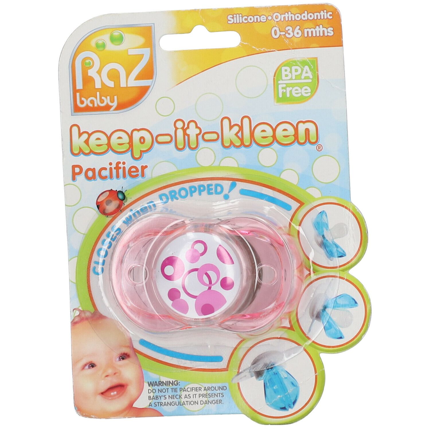 RaZ Baby® Keep-It-Kleen® Pacifier Sucette Pink Circles (Couleur non sélectionnable)