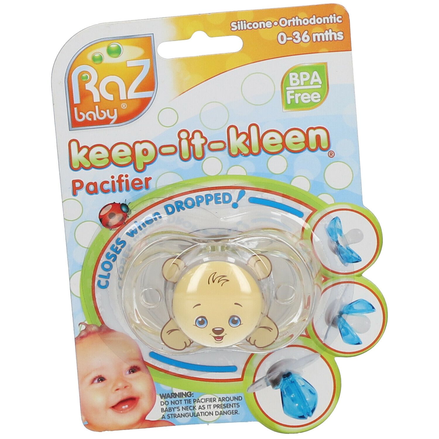 RaZ Baby® Keep-It-Kleen® Pacifier Sucette Bobby Bear (Couleur non sélectionnable)