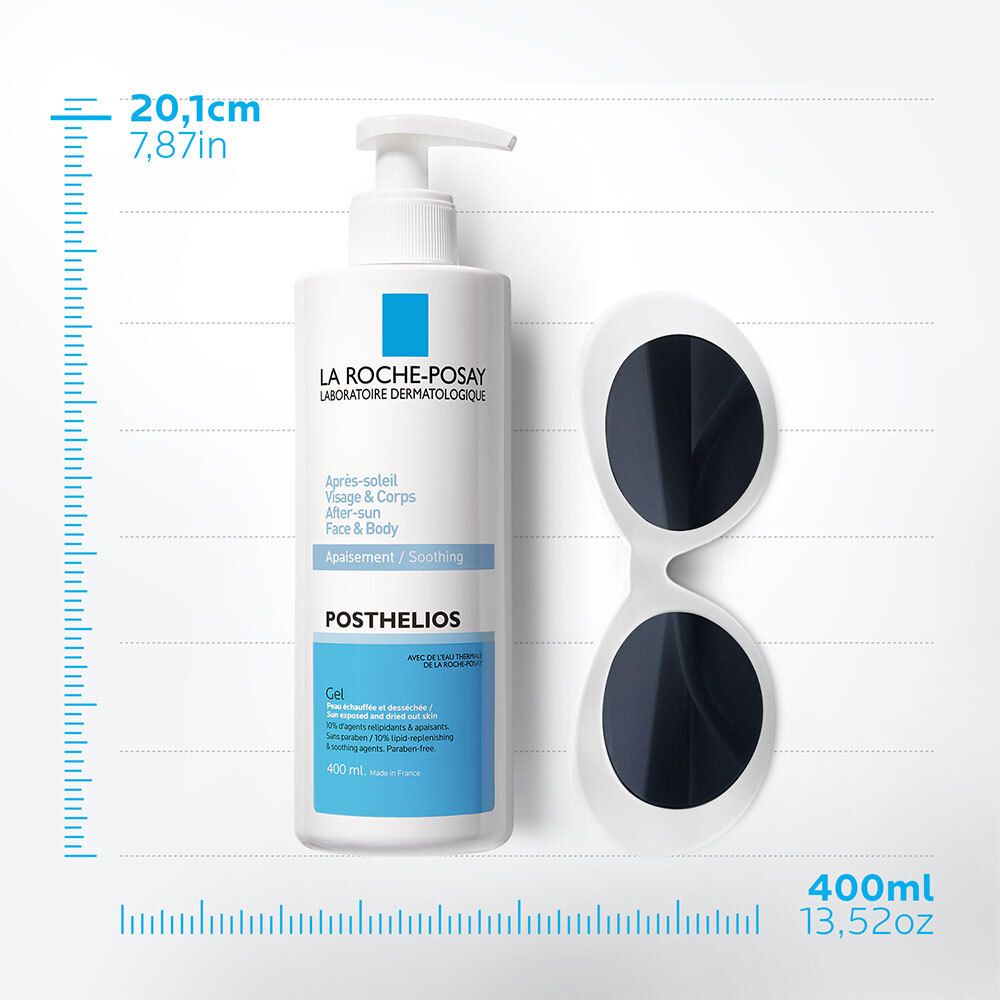 La Roche-Posay Posthelios gel fles met zonnebril. 20,1 cm. 400 ml. 13,52 oz.