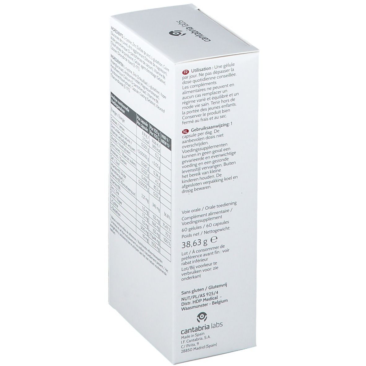Scatola bianca e rossa. Scritta: Iraltone Forte, 60 capsule. Capelli e unghie.