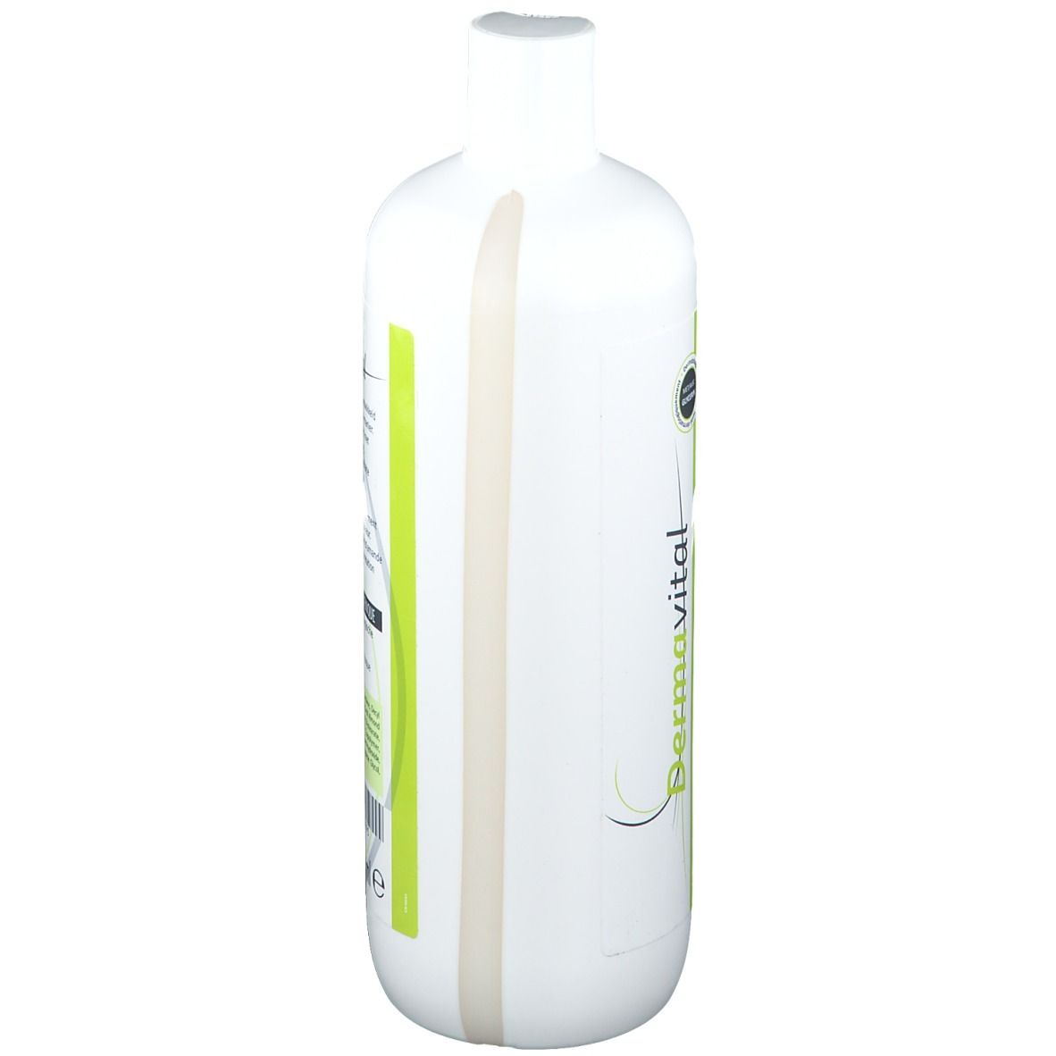 Witte fles met groen etiket. Tekst: Dermavital. Gedeeltelijk zichtbare ingrediënten en volumeaanduiding.