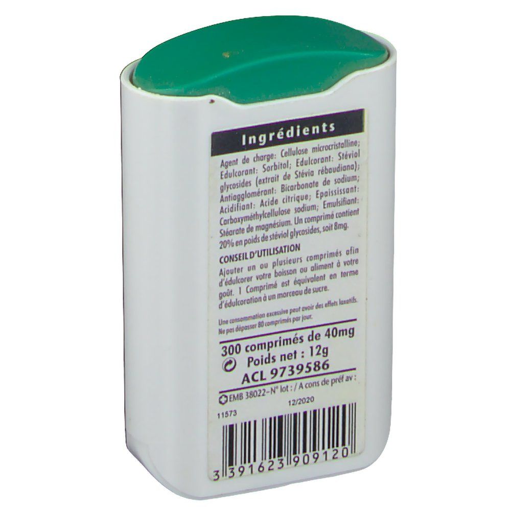 Weißer Spender mit grünem Deckel. Rückseite mit Zutatenliste und Informationen.