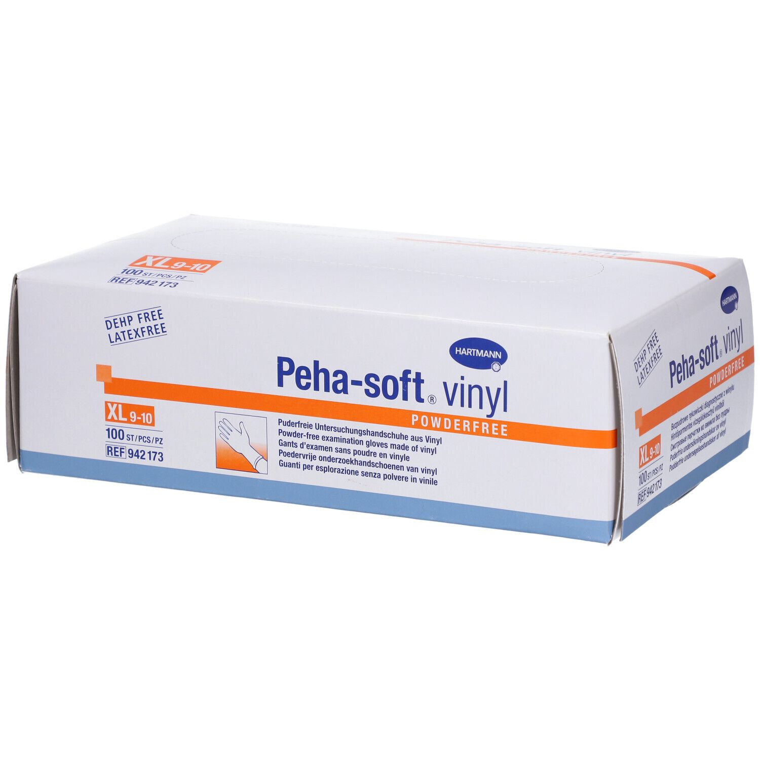 Boîte de gants en vinyle sans poudre HARTMANN Peha-soft.vinyl, taille XL 9-10. 100 pièces. Sans DEHP, sans latex.
