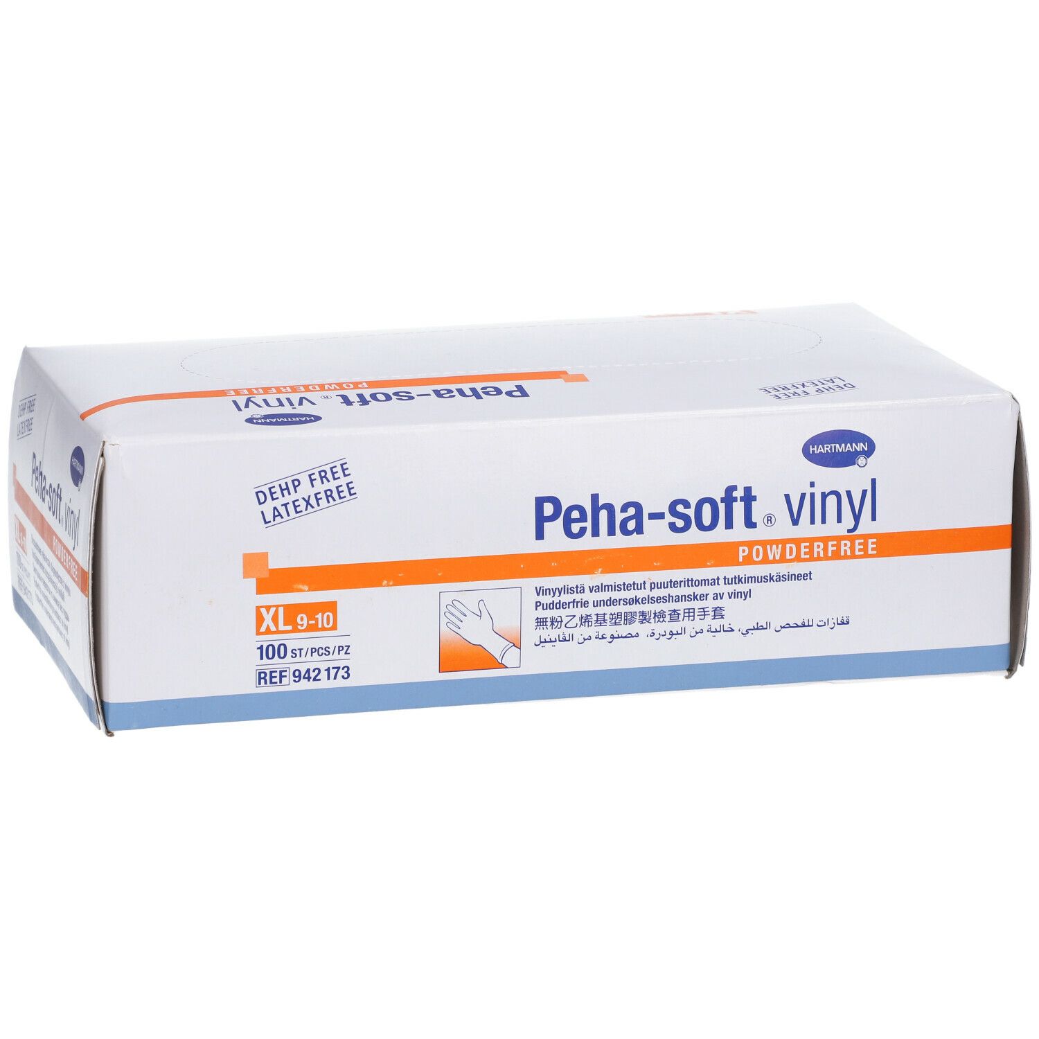 Boîte de gants en vinyle sans poudre HARTMANN Peha-soft.vinyl, taille XL 9-10. 100 pièces. Sans DEHP, sans latex.