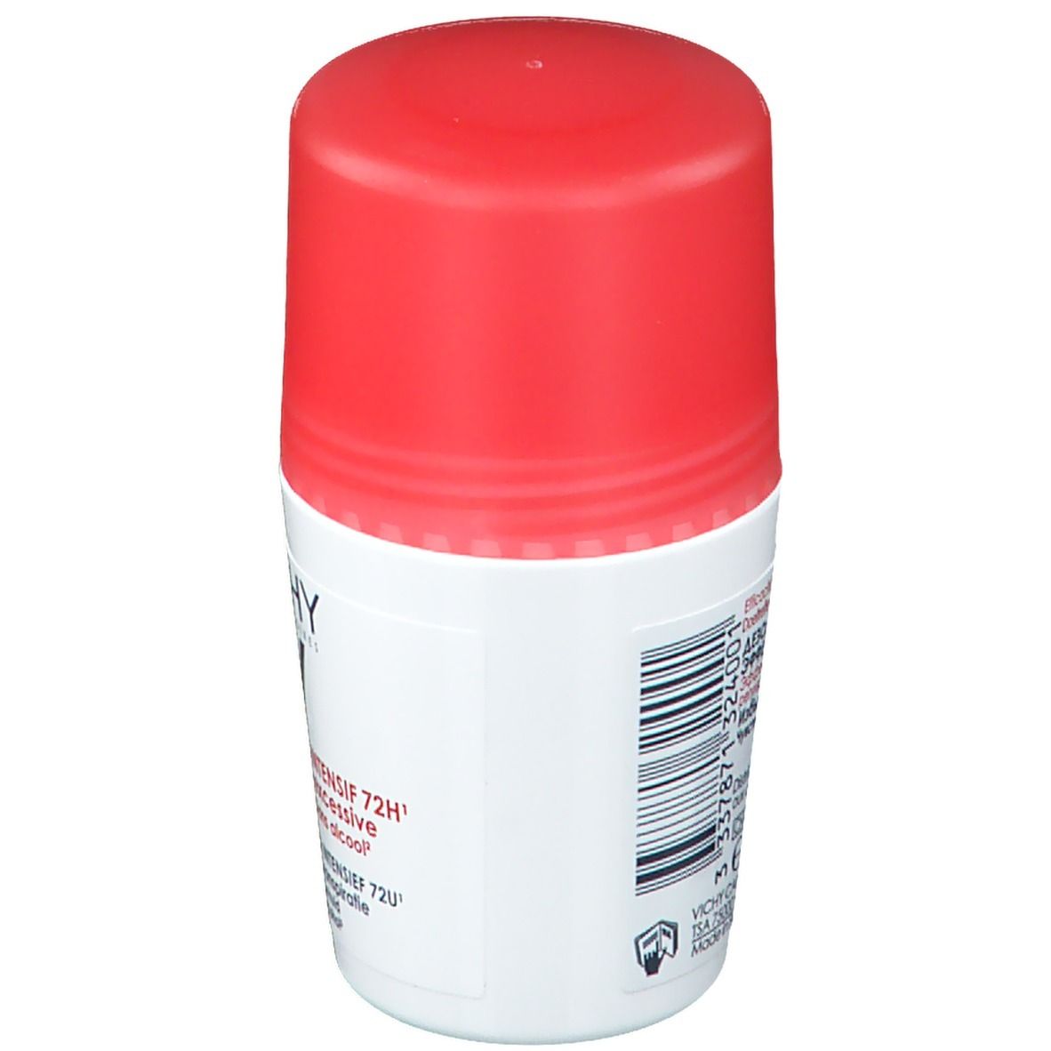 Rückseite des Roll-on-Deos. Text und Barcode. Aufschrift: DÉTRANSPIRANT INTENSIF 72H. Made in France.