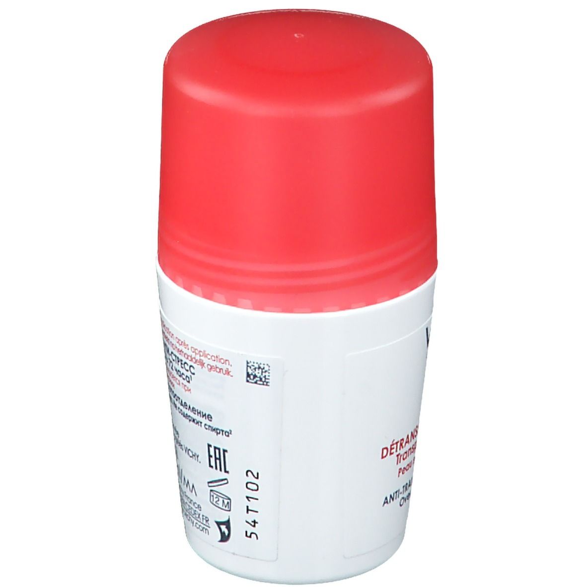 Rückseite des Roll-on-Deos. Text und Barcode. Aufschrift: DÉTRANSPIRANT INTENSIF 72H. Made in France.