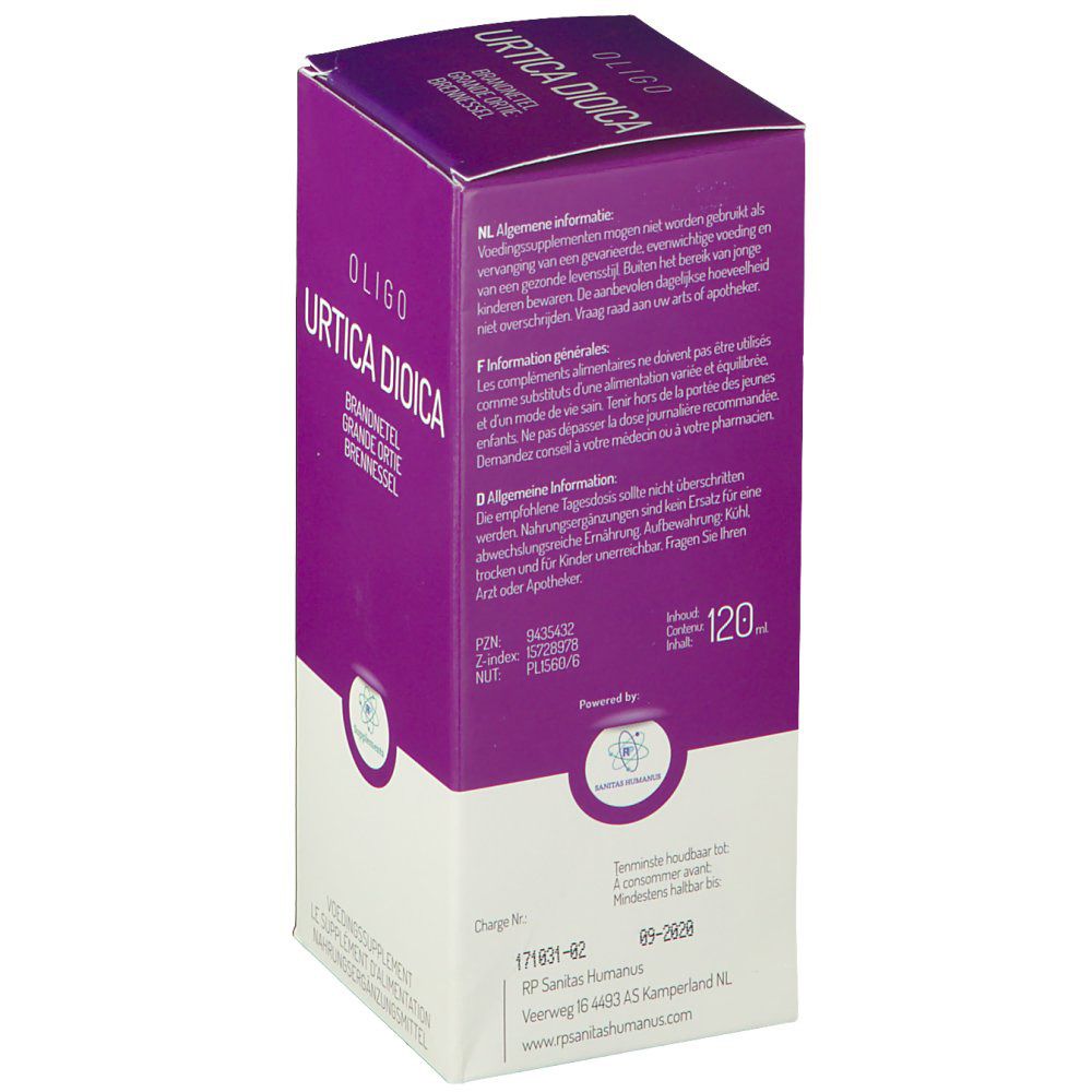 Emballage du produit avec informations. Contient des informations sur les ingrédients, le dosage et le fabricant. Texte en plusieurs langues.