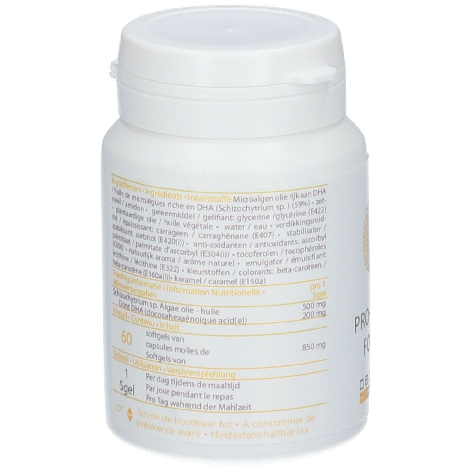 Flacon blanc avec texte. Contient 60 gélules. Ingrédients et informations nutritionnelles.