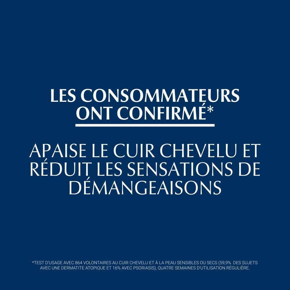 Texte: Les consommateurs confirment : apaise le cuir chevelu et réduit les démangeaisons.