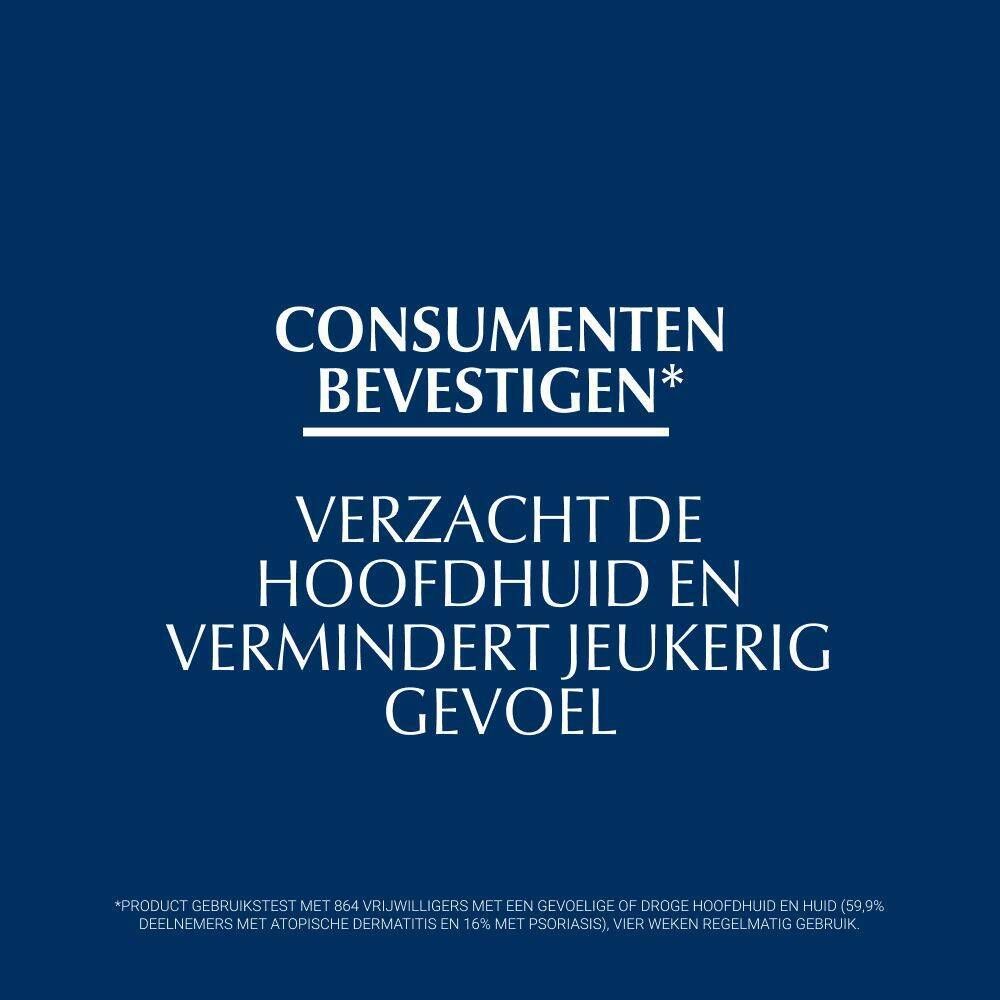 Tekst: Consumenten bevestigen: verzacht de hoofdhuid en vermindert jeukerig gevoel.
