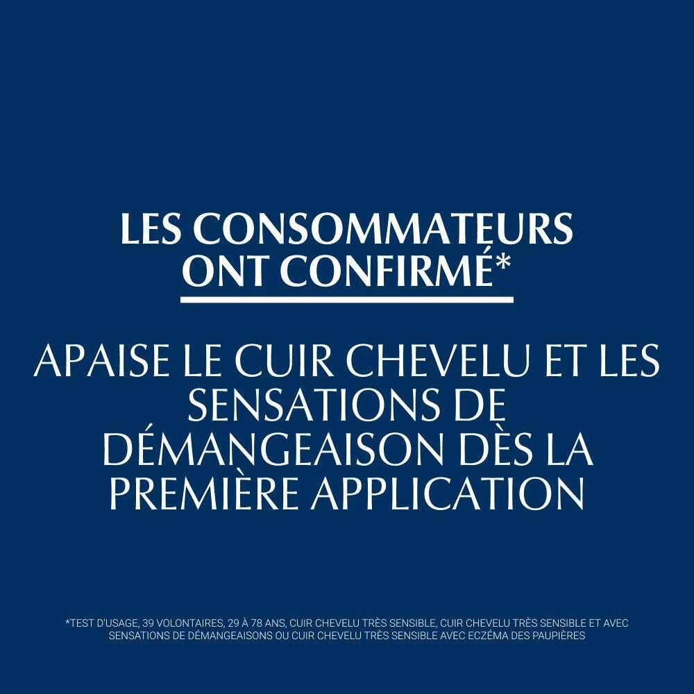 Texte: Les consommateurs ont confirmé. Apaise le cuir chevelu et les sensations de démangeaison dès la première application.