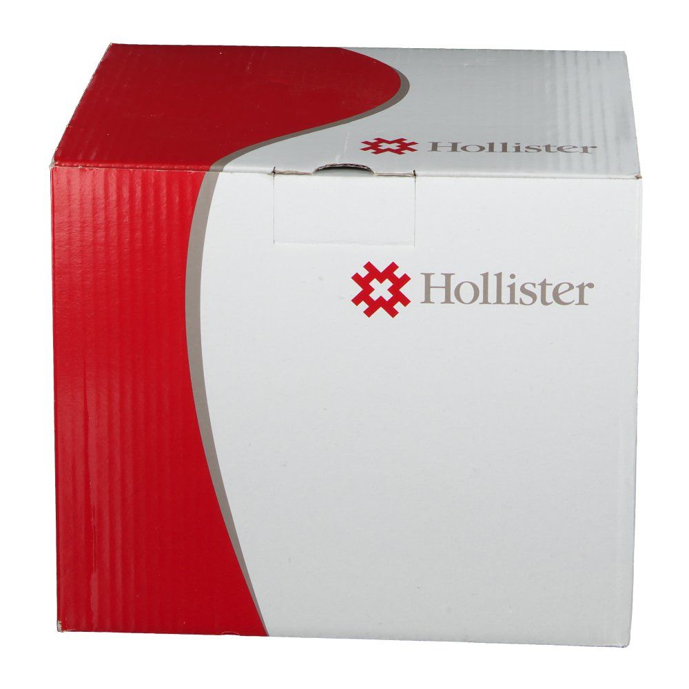 Hollister-Karton, weiß und rot. Logo und Produktinformationen. Sterile Verpackung.