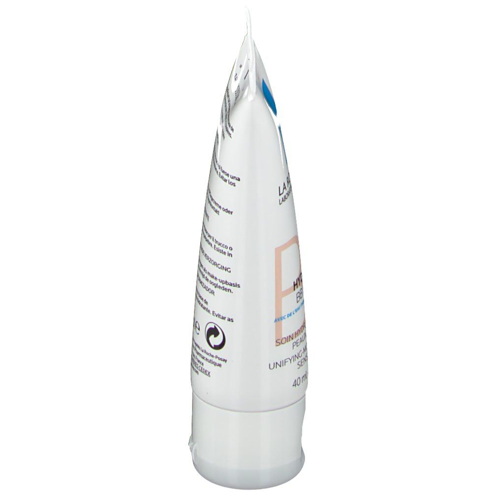 Zijaanzicht witte tube La Roche-Posay Hydreane BB Cream. Tekst en logo zichtbaar. 40 ml.