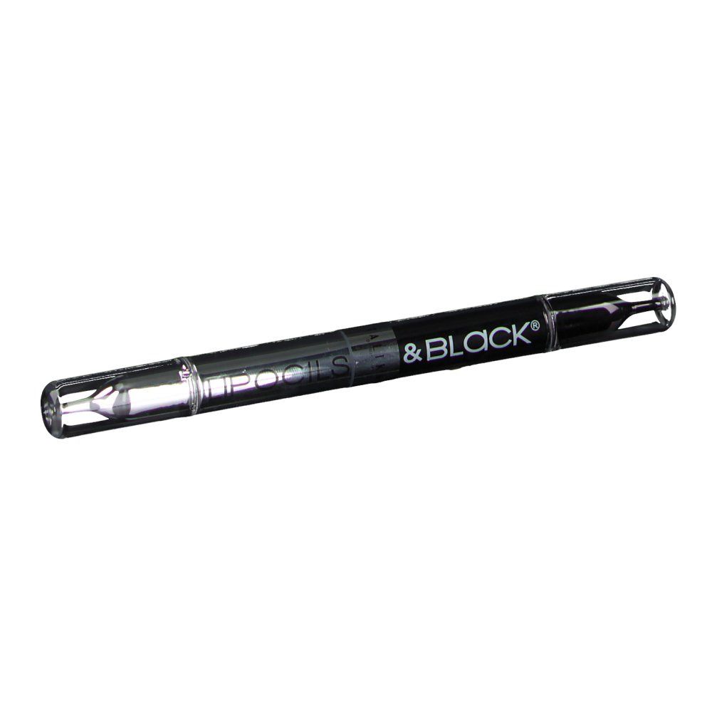 Applicateur double, divisé en Lipocils et mascara noir. Partie centrale noire avec texte.