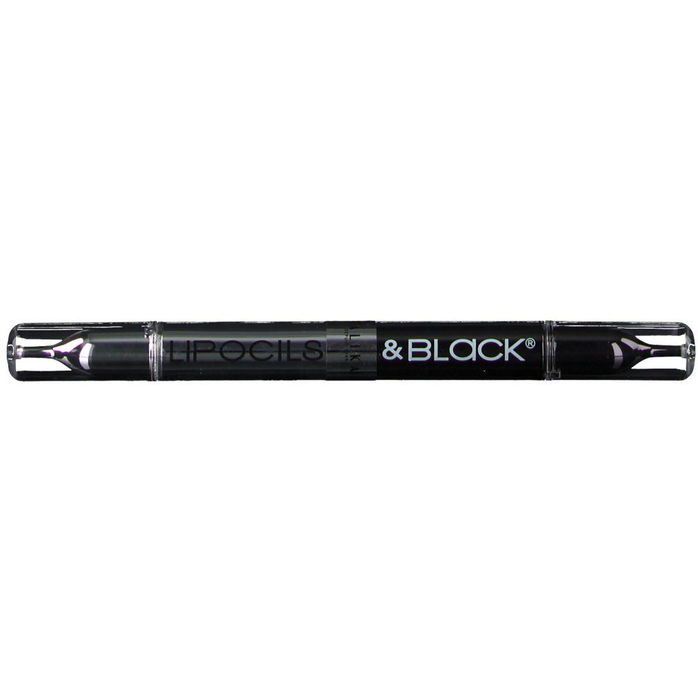 Applicateur double, divisé en Lipocils et mascara noir. Partie centrale noire avec texte.