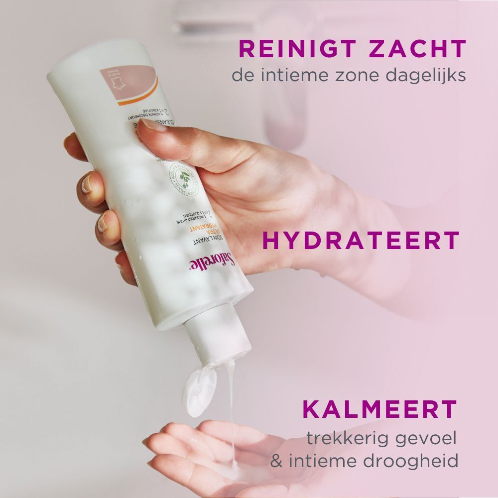 Drie flesjes. Tekst: Voor irritaties, behoefte aan frisheid, droogheid. Saforelle-assortiment.