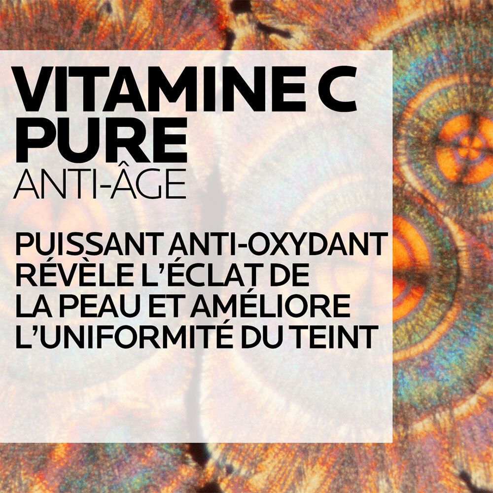 Tekstvak met productinformatie. Vitamine C Pure Anti-Age.