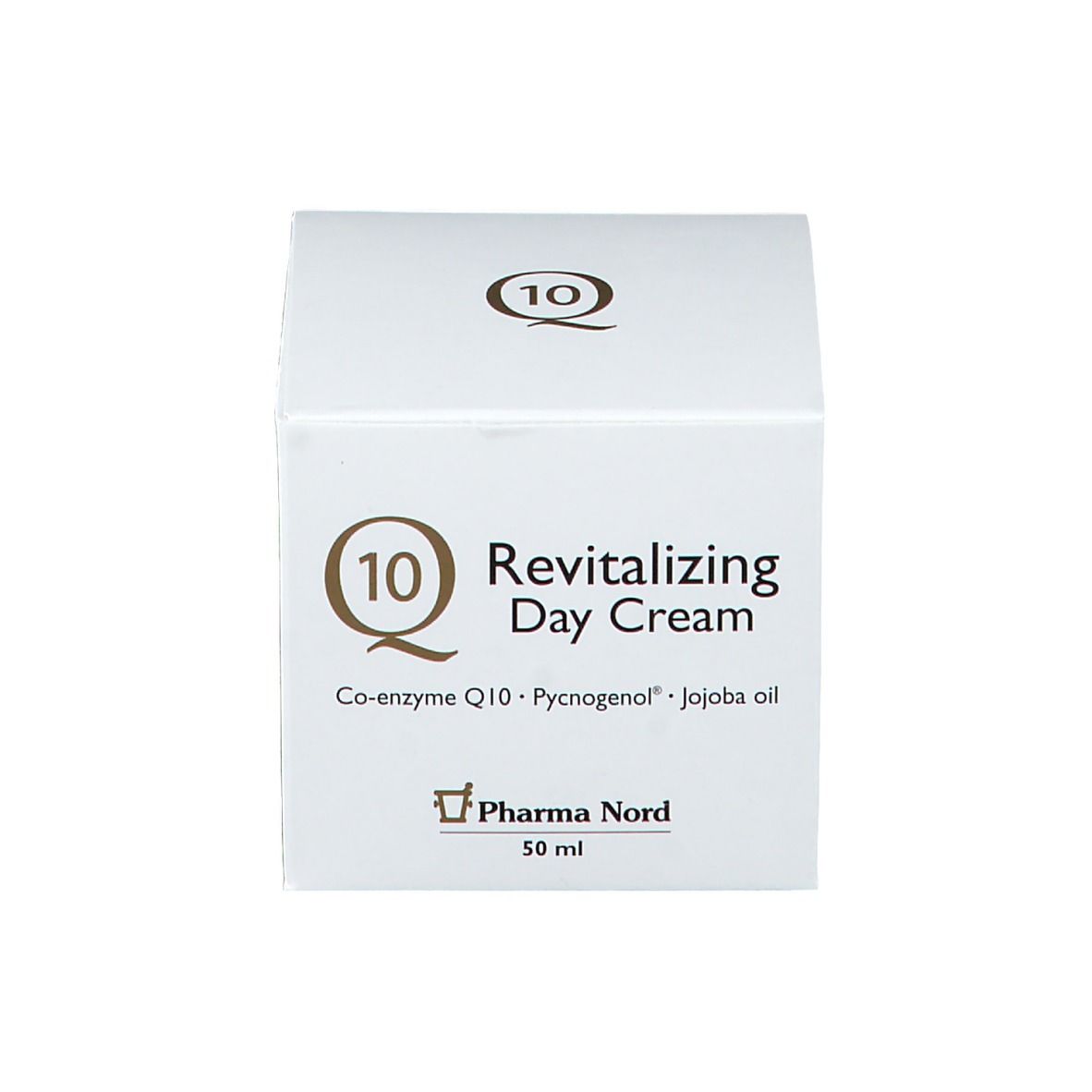 Emballage avec inscription: Q10 Revitalizing Day Cream. Marque: Pharma Nord. Contenu: 50 ml.