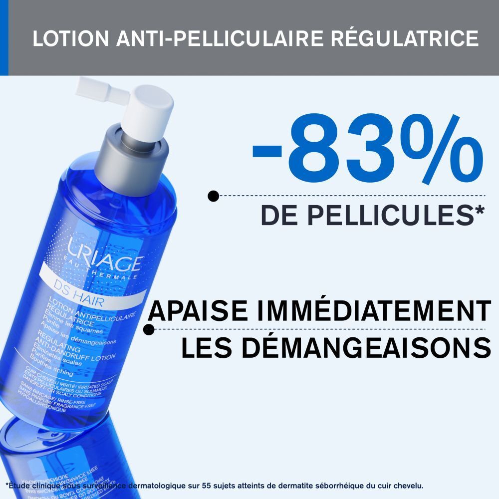 Uriage DS Hair Lotion et texte. Texte en français.