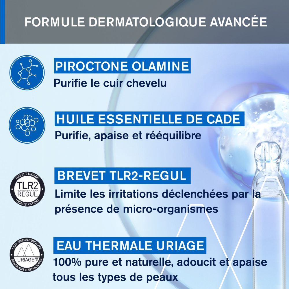 Ingrédients de Uriage DS Hair Lotion. Texte en français.