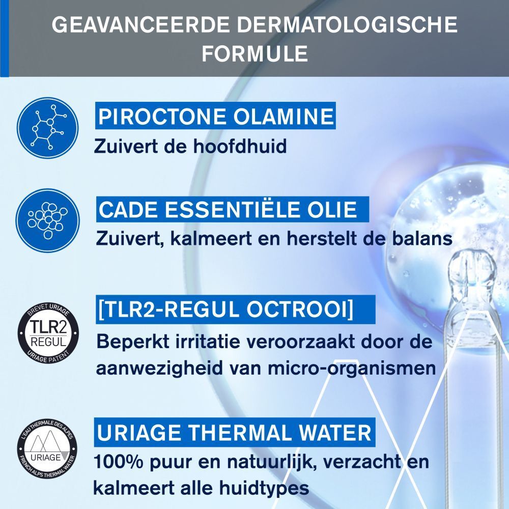 Ingrediënten van Uriage DS Hair Lotion. Tekst in het Nederlands.