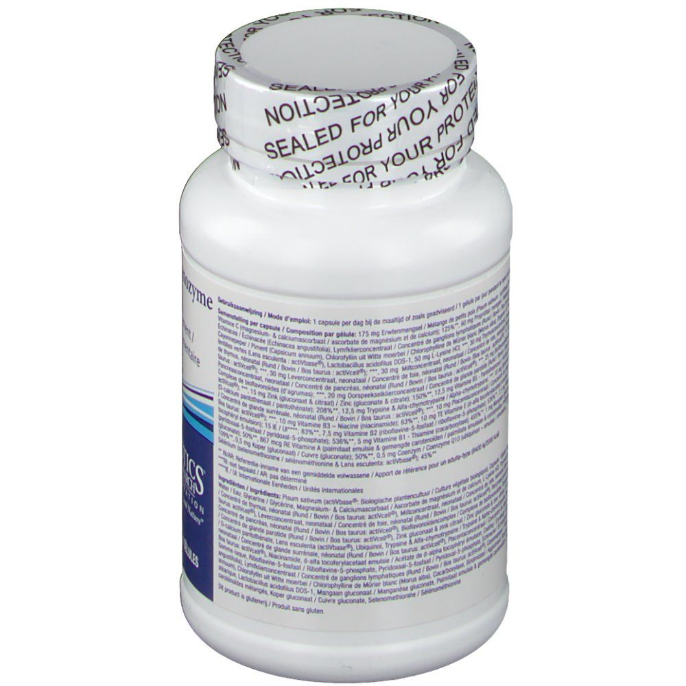 Dos du flacon blanc. Texte: ingrédients, informations nutritionnelles, informations fabricant.