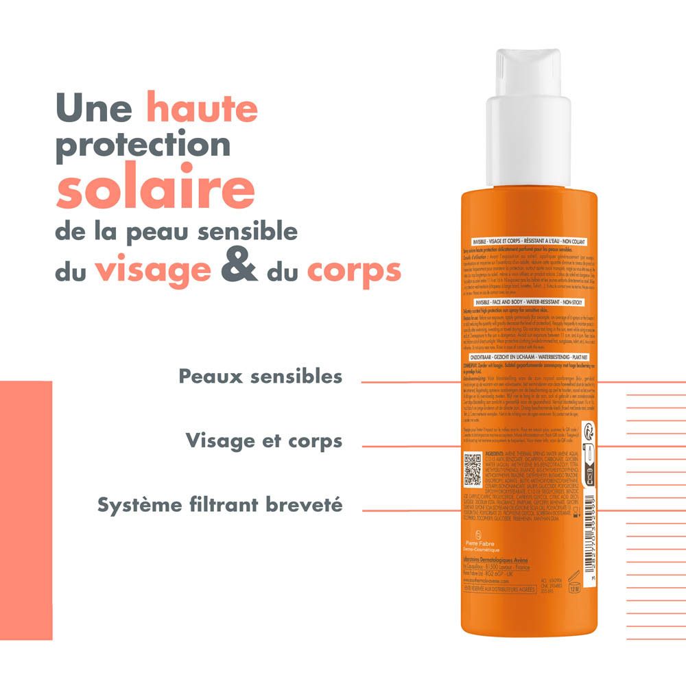 Dos d'un flacon orange avec bouchon blanc. Texte et logos.