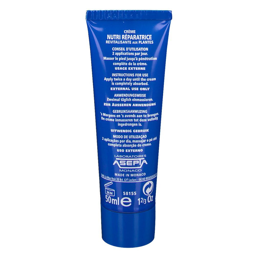 Dos du tube bleu ®Akileïne. Contient les instructions d'utilisation, les ingrédients et les informations du fabricant.
