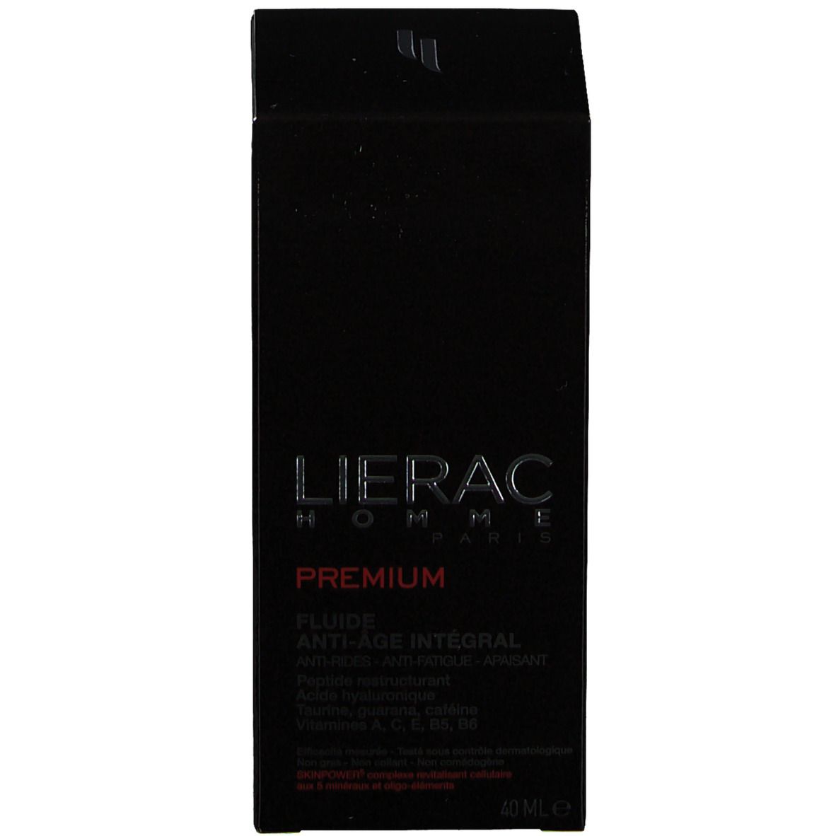 Schwarze Schachtel. LIERAC HOMME, PREMIUM, Anti-Age Fluid. 40 ml.