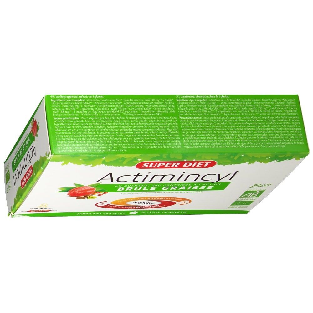 Dos de la boîte Actimincyl Bio. Texte. Label Bio.
