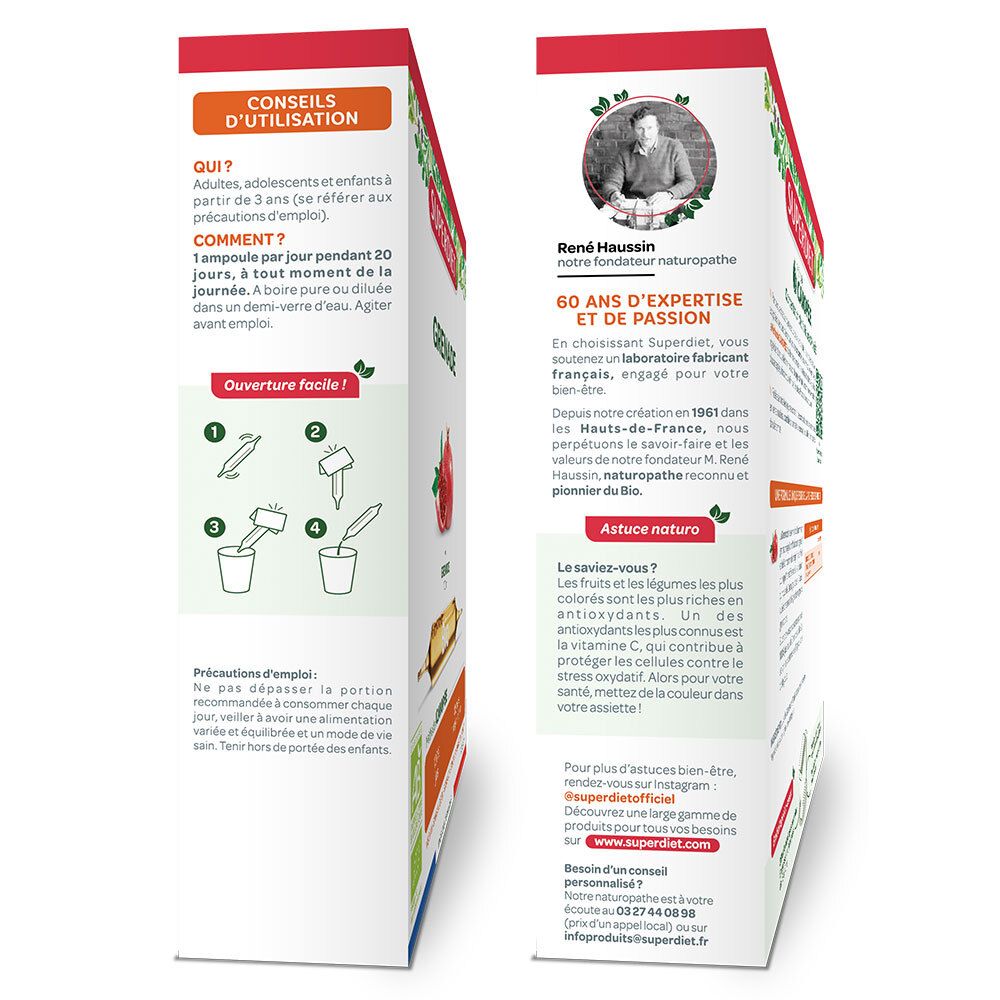 Vue latérale de la boîte SUPERDIET Grenade Bio. Logo bio, 300ml.