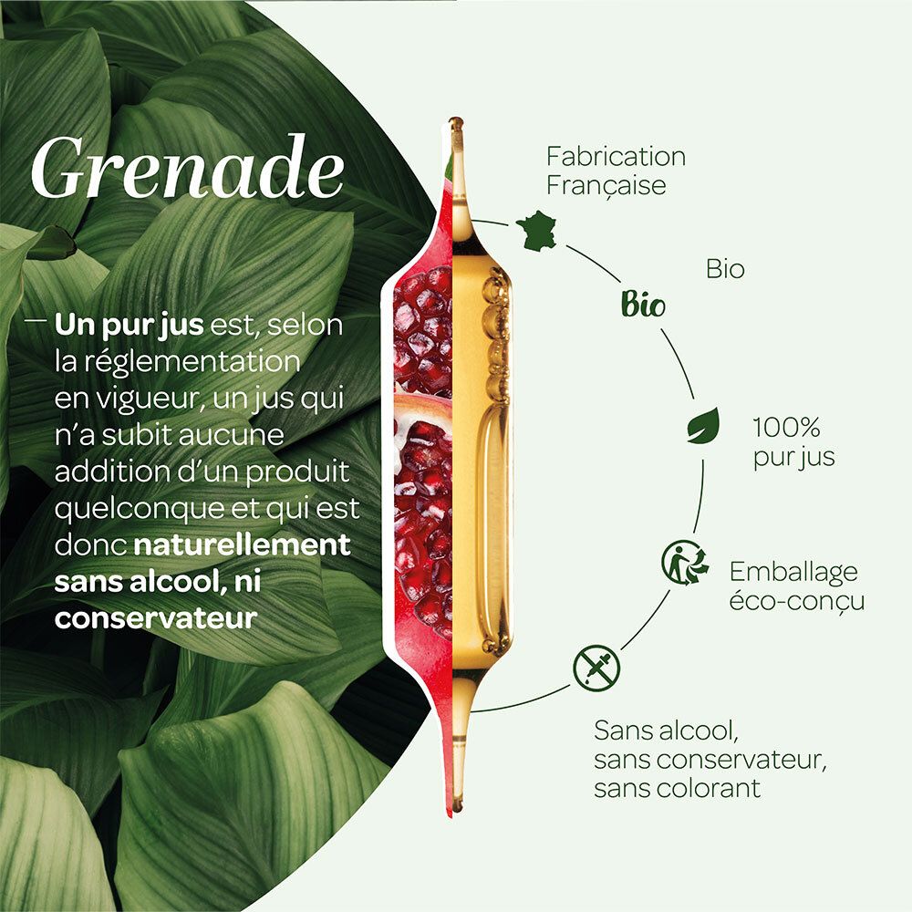 Boîte SUPERDIET Grenade Bio. Logo bio, image de grenade. 300 ml.