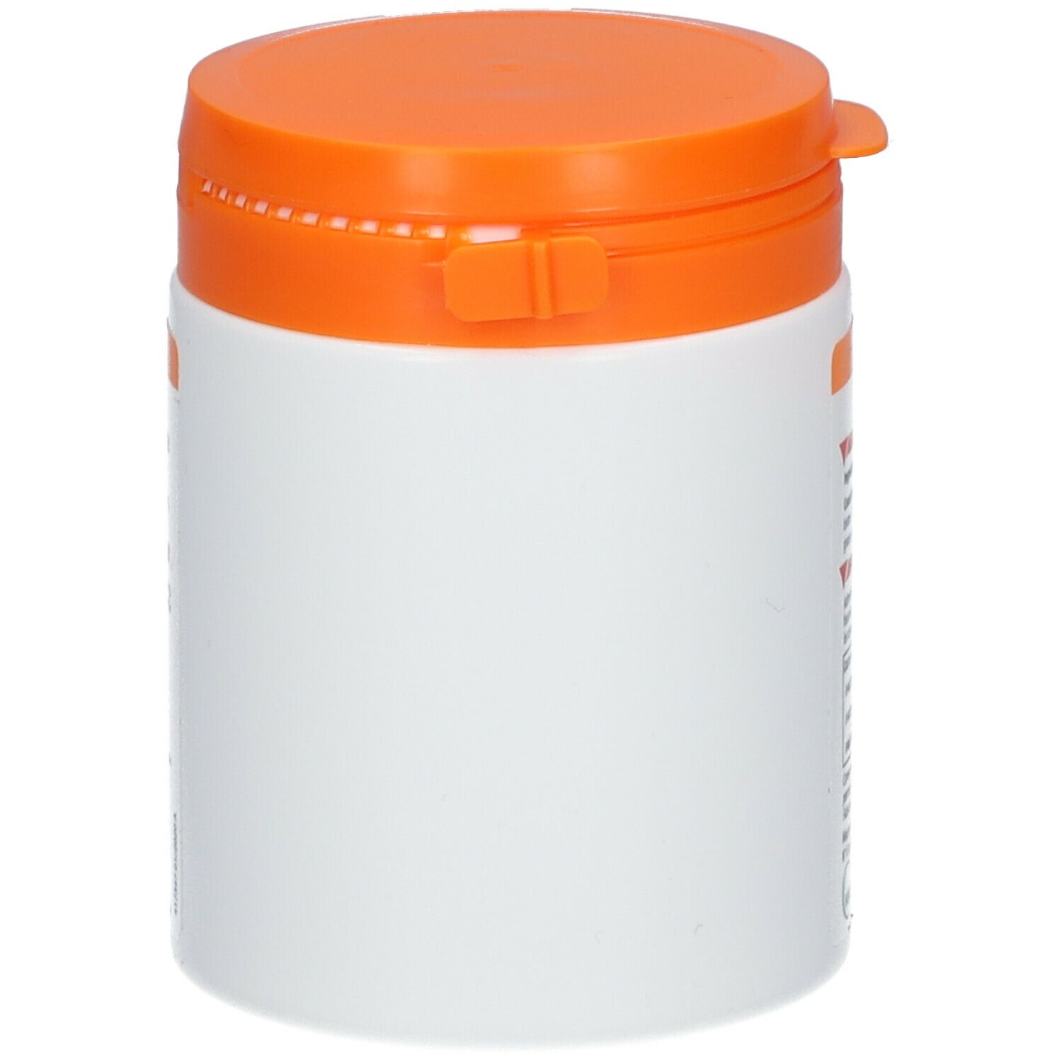 Pot met oranje deksel. Zijaanzicht. Witte pot met oranje deksel.